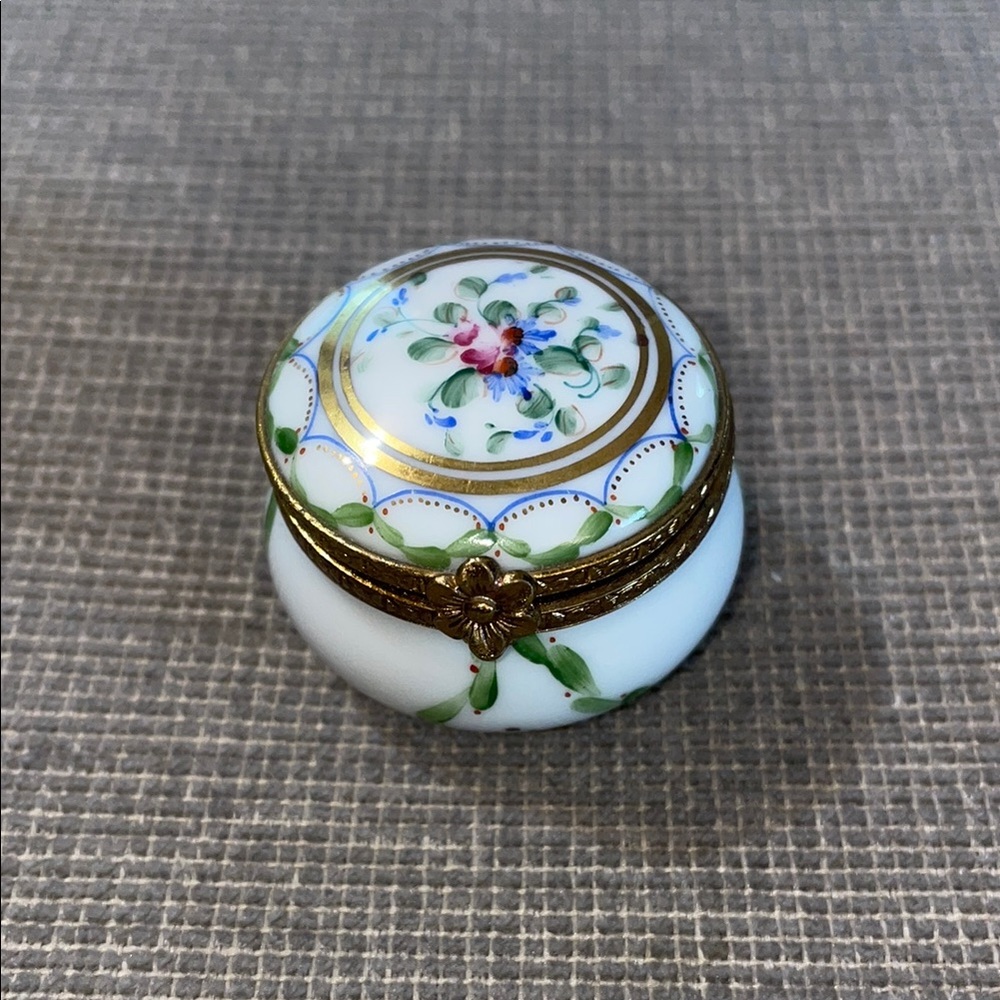Limoges Porcelain Trinket Box with Floral Design